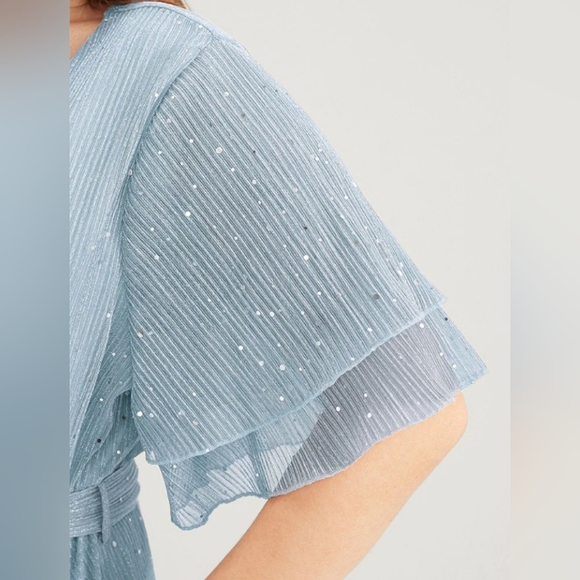 Chiffon, Sparkly Dress, W/ Ruffle Sleeves, Belt, & Pockets, Blue, Size 14-16 1X - Picture 5 of 8